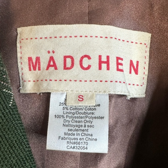 Anthropologie Madchen Wool Blend Forest Green Blazer Jacket Size Small - Picture 7 of 17